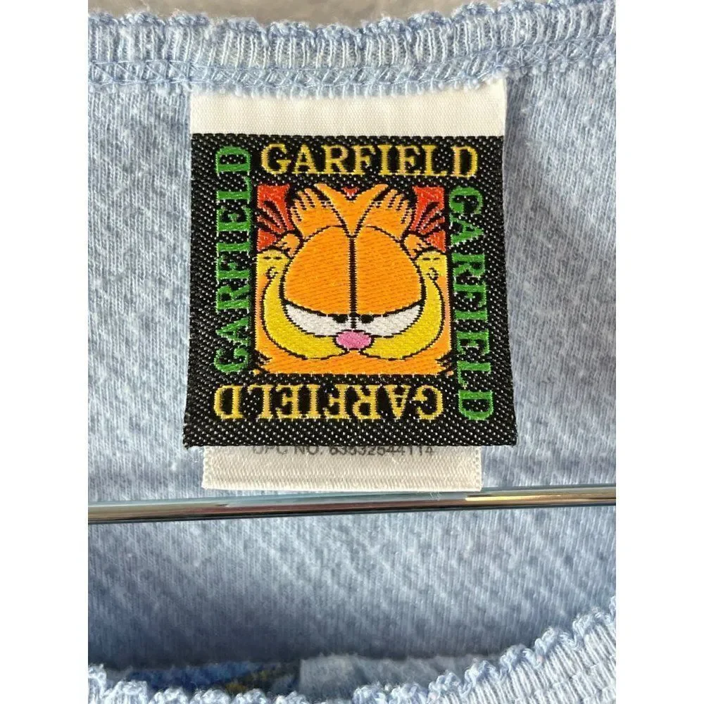Vintage Garfield Mmm...Flakey Winter Snowflake Pajama Set Womens XL Light Blue